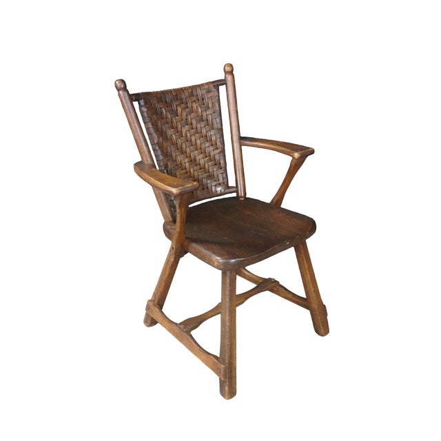 Mission 3 Vintage Old Hickory Arts & Crafts Mission Rustic Oak Lodge Paddle Arm Chairs For Sale - Image 3 of 18