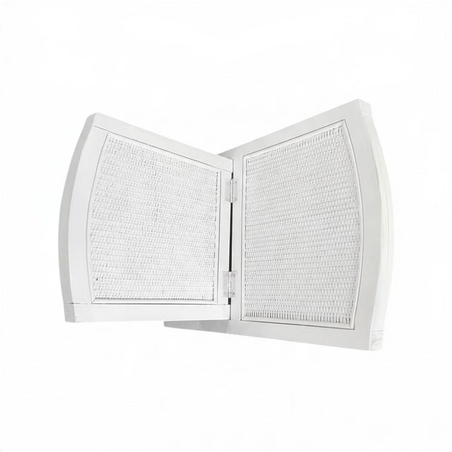 Wood Vintage White Rattan Magazine Rack-Folding-Wood-Cane-Book Holder-Cottage Decor For Sale - Image 7 of 10