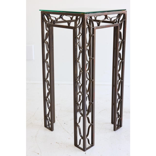 Pair of Pedestal Tables With Metalwork Frames and Glass Tops, Indoor/Outdoor For Sale - Image 13 of 15