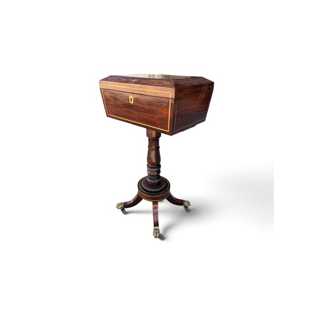 Traditional English Regency Rosewood and Brass-Inlaid Tea Poy, Circa 1820 For Sale - Image 3 of 8
