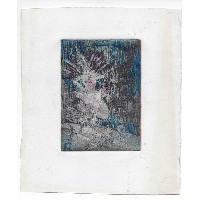 Alexandra Merker (1920-2009) MCM etching. Unsigned with estate stamp on back. Combined shipping available, please inquire.