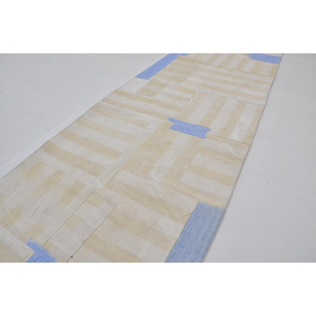 Textile 1960s White and Blue Stripe Kilim Runner For Sale - Image 7 of 10
