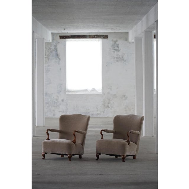 Antique Danish Armchairs in Velvet, 1920s, Set of 2 For Sale - Image 3 of 18