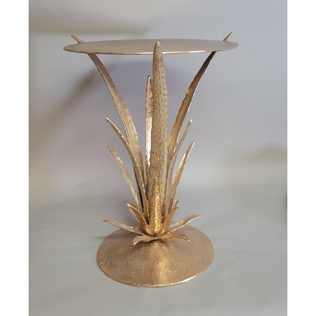 Palecek Contemporary Sculptural Aloe Plant Champagne Gold Accent Table For Sale - Image 4 of 8