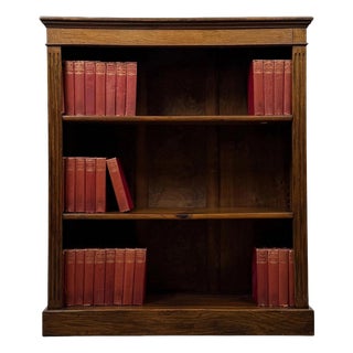 Antique Early 20th Century English Edwardian Oak Open Bookcase For Sale