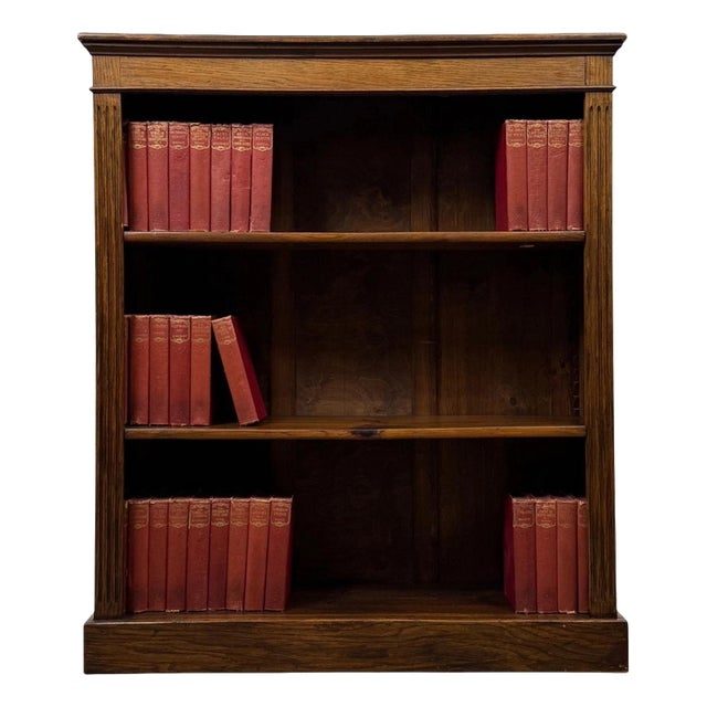 Antique Early 20th Century English Edwardian Oak Open Bookcase For Sale