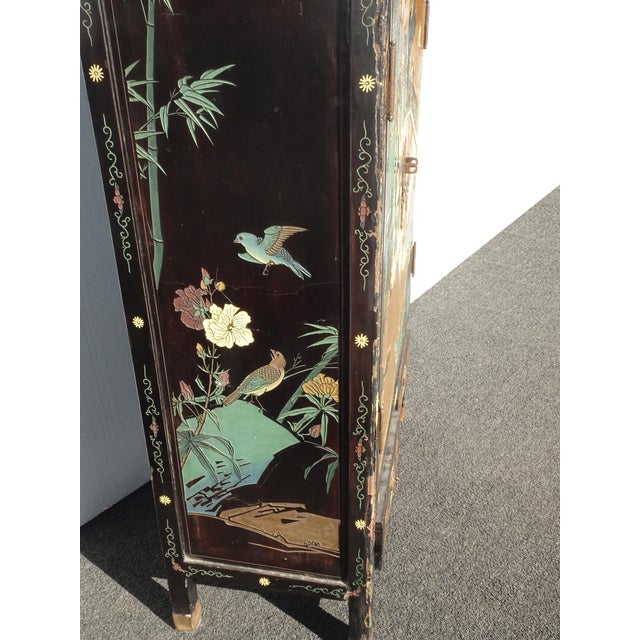 1950s Vintage Oriental Asian Black Lacquer Cabinet Chinoiserie Side Table Signed Asis For Sale - Image 5 of 17