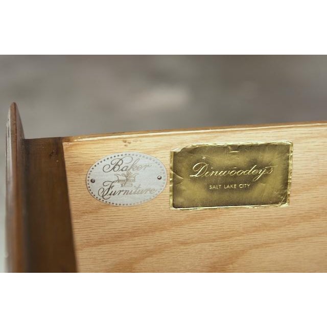 Wood Pair, Baker French Louis XV Style Oak & Burl Bombé Chest Tables/Nightstands, 1960's-1970's For Sale - Image 7 of 7