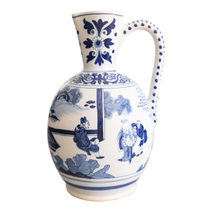 19th Century Dutch Delft Faience Chinoiserie Pitcher Ewer With Figures