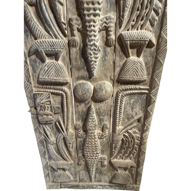 African Vintage Dogon Granary Door With Chiwaras /Crocodiles Mali African 74" H For Sale - Image 3 of 10