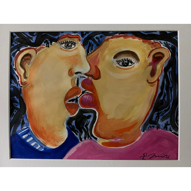 2020s “The Kiss” Abstract Double-Portrait Painting by Jesus Zamarron, Framed For Sale - Image 5 of 6
