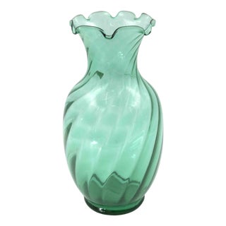 Vintage Green Crystal Vase by Vetro Vitt For Sale