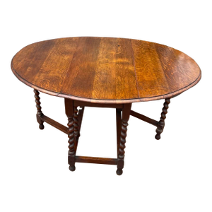 Antique English Table Drop Leaf Gateleg Barley Twist Oak Oval C. 1920-30s