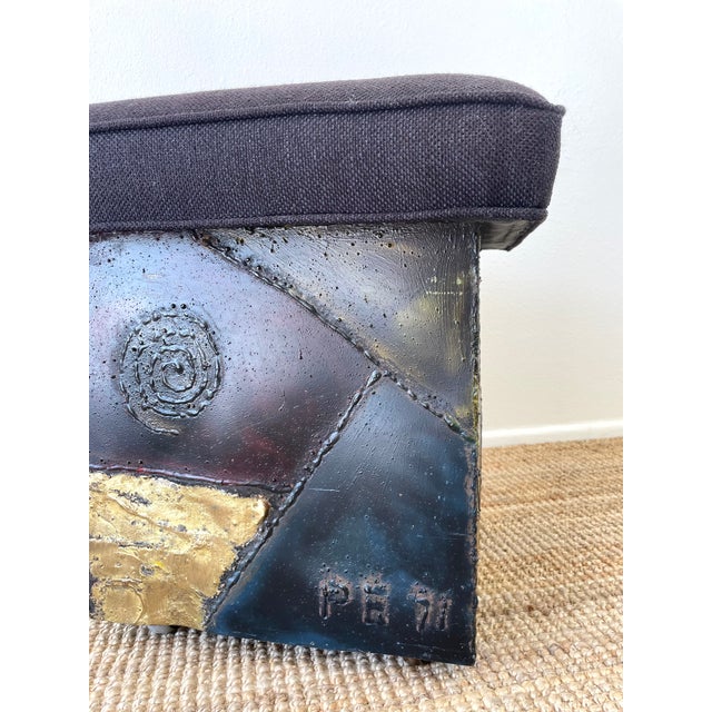 Paul Evans Vintage 1970s Paul Evans Brutal Patchwork Metal Ottoman Stool For Sale - Image 4 of 13