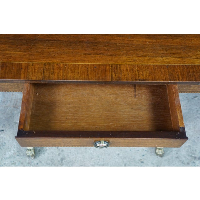 Wood Antique English Regency Style Rosewood Mahogany & Brass Gallery Writing Table For Sale - Image 7 of 18