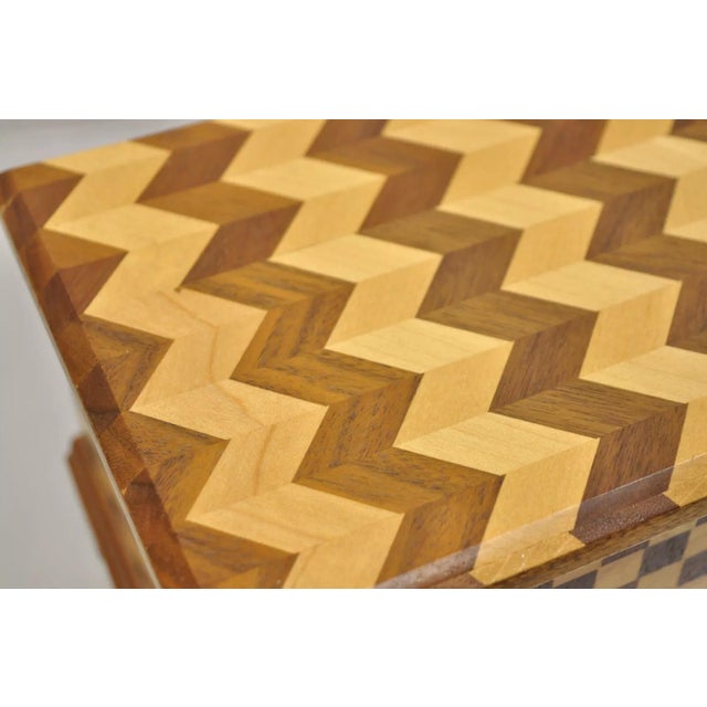 Mid 20th Century Mid 20th Century Arts & Crafts Mahogany Wood Checkerboard Inlay Handmade Trinket Jewelry Box For Sale - Image 5 of 12