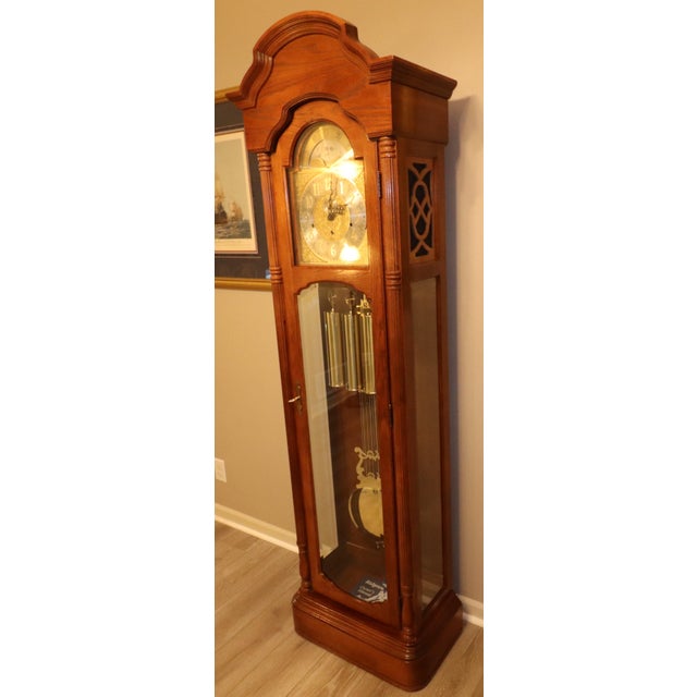 Ridgeway Model 266 Vintage Grandfather Clock in Cherry With Moon Dial, Triple Chime For Sale - Image 15 of 15