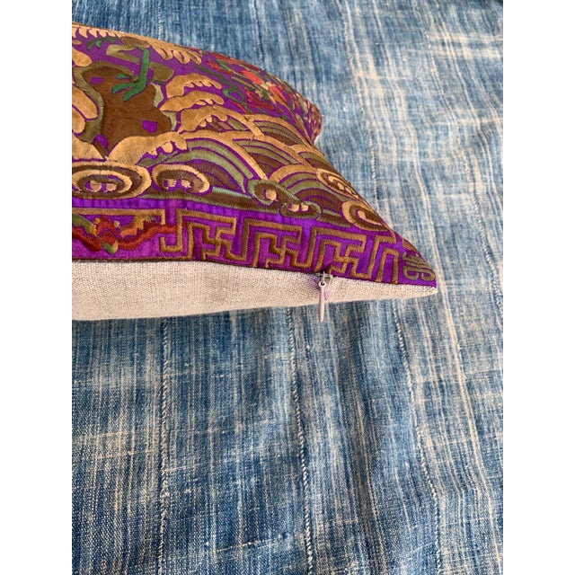 Hollywood Regency Purple & Gold Asian Chinoiserie Boudoir Pillow For Sale In Los Angeles - Image 6 of 9