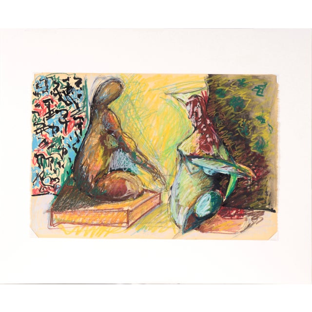 Seeking Advice from the Buddha - Figurative in Pastel on Paper Brightly colored figurative composition by Michael William...