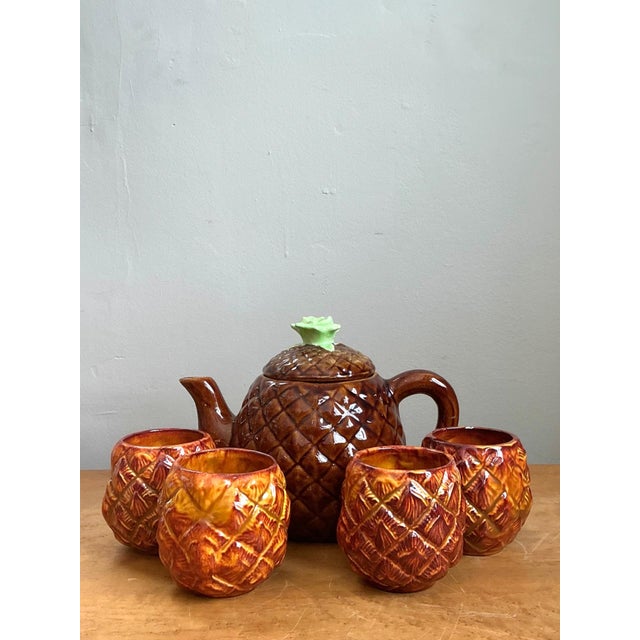 Vintage Pineapple Ceramic Teapot and Mugs Set For Sale - Image 13 of 13