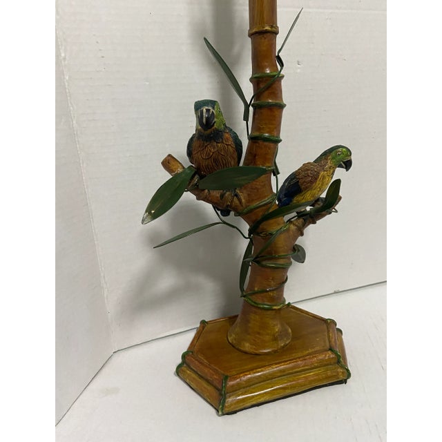 Mid 20th Century Mid 20th Century French Faux Bamboo & Parrot Bird Palm Beach Table Lamp For Sale - Image 5 of 13