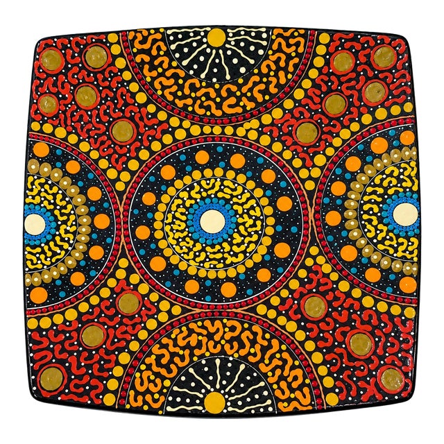 Kepingke Art Hand-Painted Australian-Inspired Dot Art Ceramic Plate For Sale