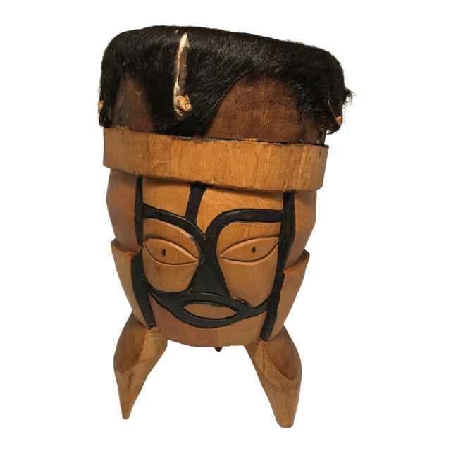 Vintage Hand Carved and Painted Drum in the Style of Native American Indian Art and Crafts For Sale