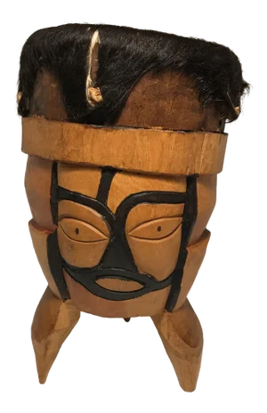 Vintage Hand Carved and Painted Drum in the Style of Native American Indian Art and Crafts