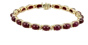 Rubies Cabochon & Diamond Tennis 14k Yellow Gold Bracelet Cabochon