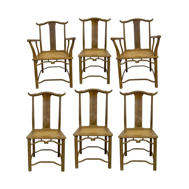 Asian 1960s Set of 6 Asian Style Dining Chairs With Wicker Seats For Sale - Image 3 of 9