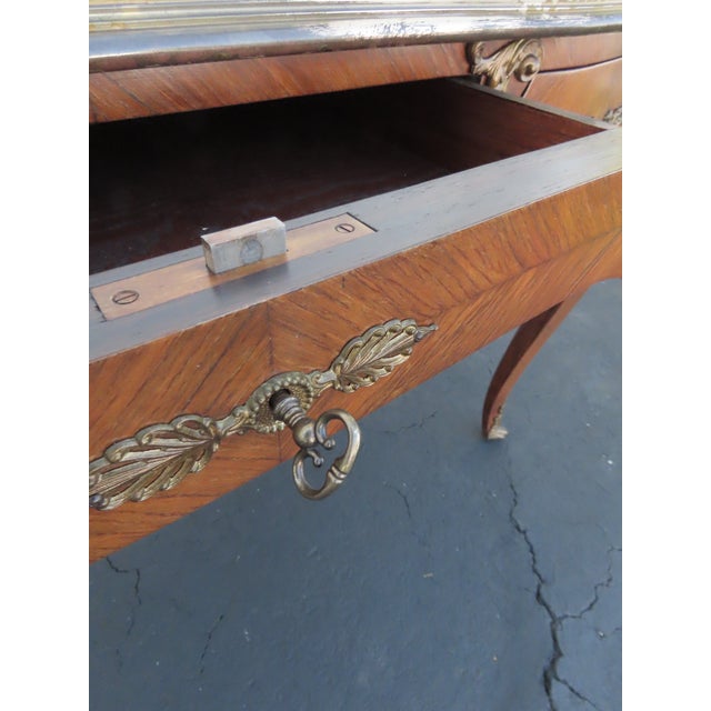 Wood French Late 1800s Large Inlay Leather Top Partner Extension Desk 6431 For Sale - Image 7 of 18