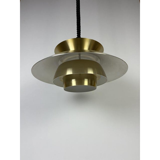 Danish Brushed Aluminium Pendant Lamp, 1970s, in Very Good conditions. Designed 1970 to 1979 Up to 250V (Europe/UK...