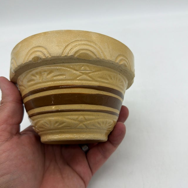 A Very Nice Small Sized Yellow Ware Mixing Bowl With a Brown Band Decoration, 1890’s For Sale - Image 10 of 12