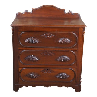 19th Century Antique Victorian Walnut Fruit Nut Berry 3 Drawer Nightstand For Sale