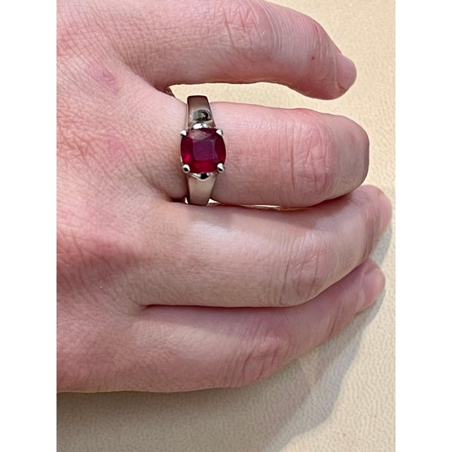 3.5 Carat Cushion Treated Ruby 14 Karat White Gold Ring For Sale - Image 4 of 18