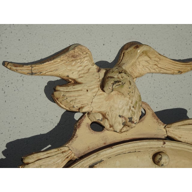 Off-white Antique Off White Federal Bullseye Eagle Convex Wall Mantle Mirror 13 Colonies#3 For Sale - Image 8 of 17