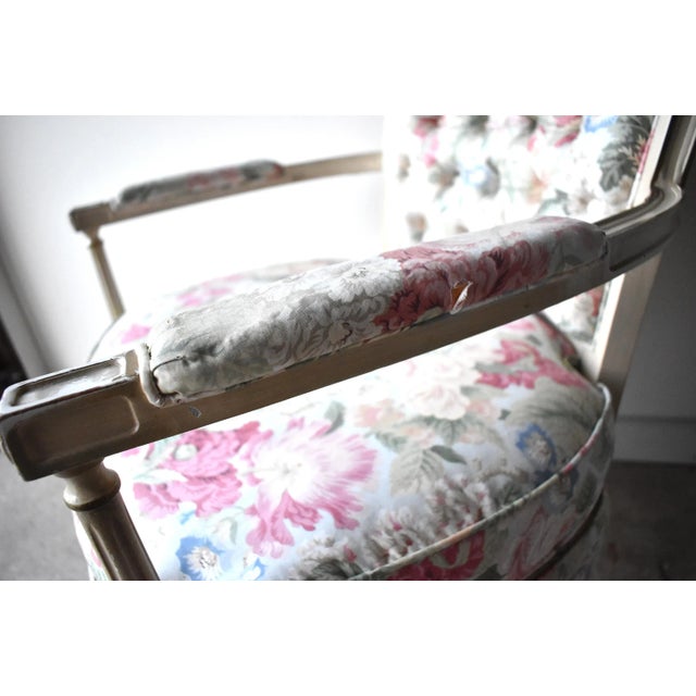Vintage Louis XVI Floral Chintz Bergere Armchair For Sale - Image 11 of 13