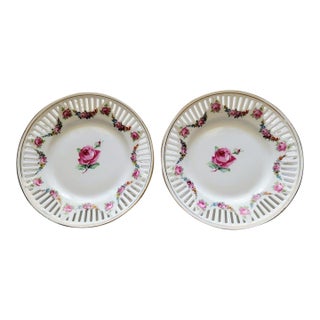 Pair of Vintage Pastry Dish Bavaria Germany Reticulated Small Plates Berry~Dessert~Saucer Decorative Plates, Wall Hanging Fine China 4.75 For Sale