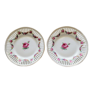 Pair of Vintage Pastry Dish Bavaria Germany Reticulated Small Plates Berry~Dessert~Saucer Decorative Plates, Wall Hanging Fine China 4.75