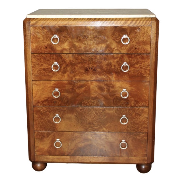 Art Deco Walnut Chest of Drawers, 1930 For Sale