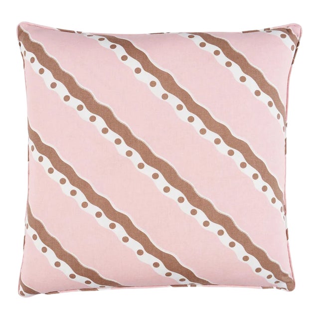 Schumacher Rousseau Stripe Pillow In Cocoa & Blush For Sale