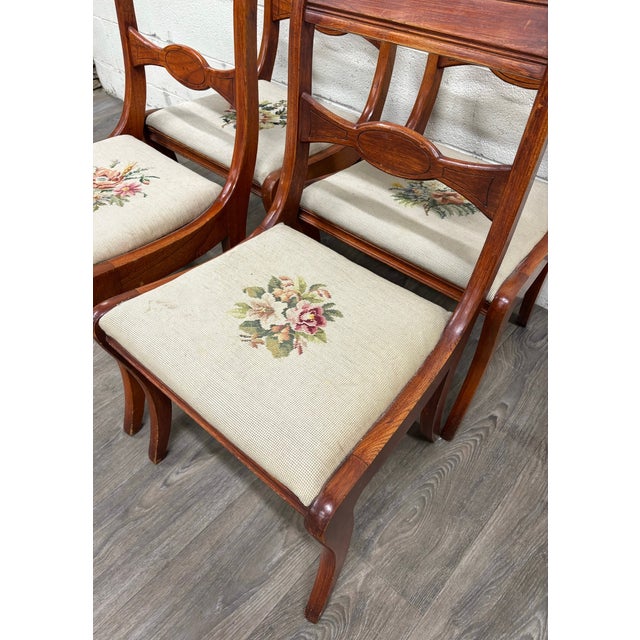 Antique Regency / Duncan Phyfe Style Needlepoint Upholstered Dining Side Chairs For Sale - Image 4 of 16