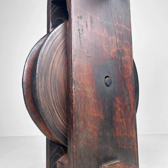 Antique Japanese Wooden Pulley Keyaki Wood, 1900 For Sale - Image 5 of 18
