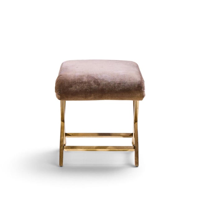 Mid 20th Century Warren Lloyd for Weiman Mid Century Brass X Base Stools - Pair For Sale - Image 5 of 12