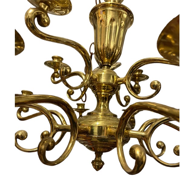 Metal Mid Century Chandelier Heavy Brass Gold Plated Gilt Twelve 12 Arms Lights Scroll For Sale - Image 7 of 12