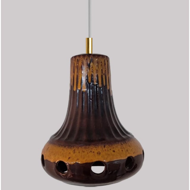 Brown Glazed Ceramic Pendant Lights, Germany, 1970s, Set of 3 For Sale - Image 10 of 15