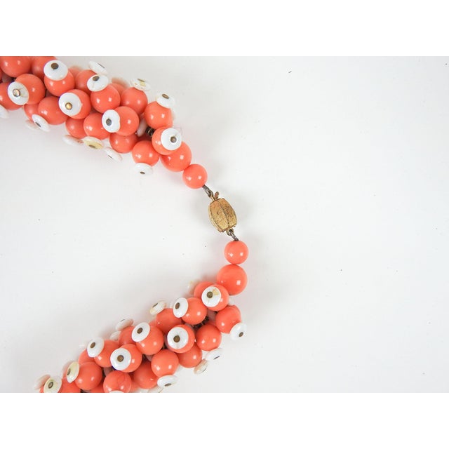 Mid-Century Modern Mid 20th Century Handmade Salmon & White Beaded Statement Necklace For Sale - Image 3 of 6