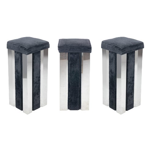Mid-Century Italian Square Bar Stools, 1970s, Set of 3 For Sale