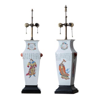 19th Century Chinese Famille Rose 'Wu Shuang Pu' Square Vase Lamps - a Pair For Sale