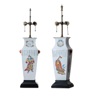 19th Century Chinese Famille Rose 'Wu Shuang Pu' Square Vase Lamps - a Pair